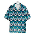 Turquoise Aztec Geometric Pattern Print Rayon Hawaiian Shirt