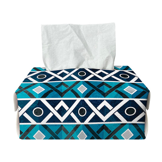 Turquoise Aztec Geometric Pattern Print Rectangle Tissue Box Cover