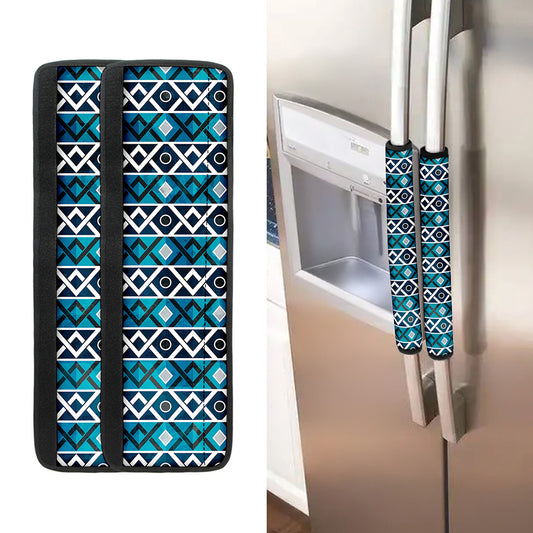 Turquoise Aztec Geometric Pattern Print Refrigerator Handle Covers
