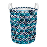 Turquoise Aztec Geometric Pattern Print Round Laundry Basket
