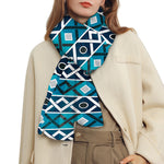 Turquoise Aztec Geometric Pattern Print Scarf