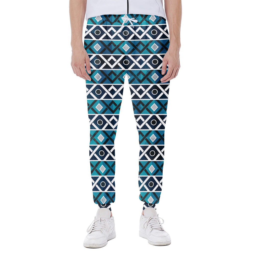 Turquoise Aztec Geometric Pattern Print Scuba Joggers