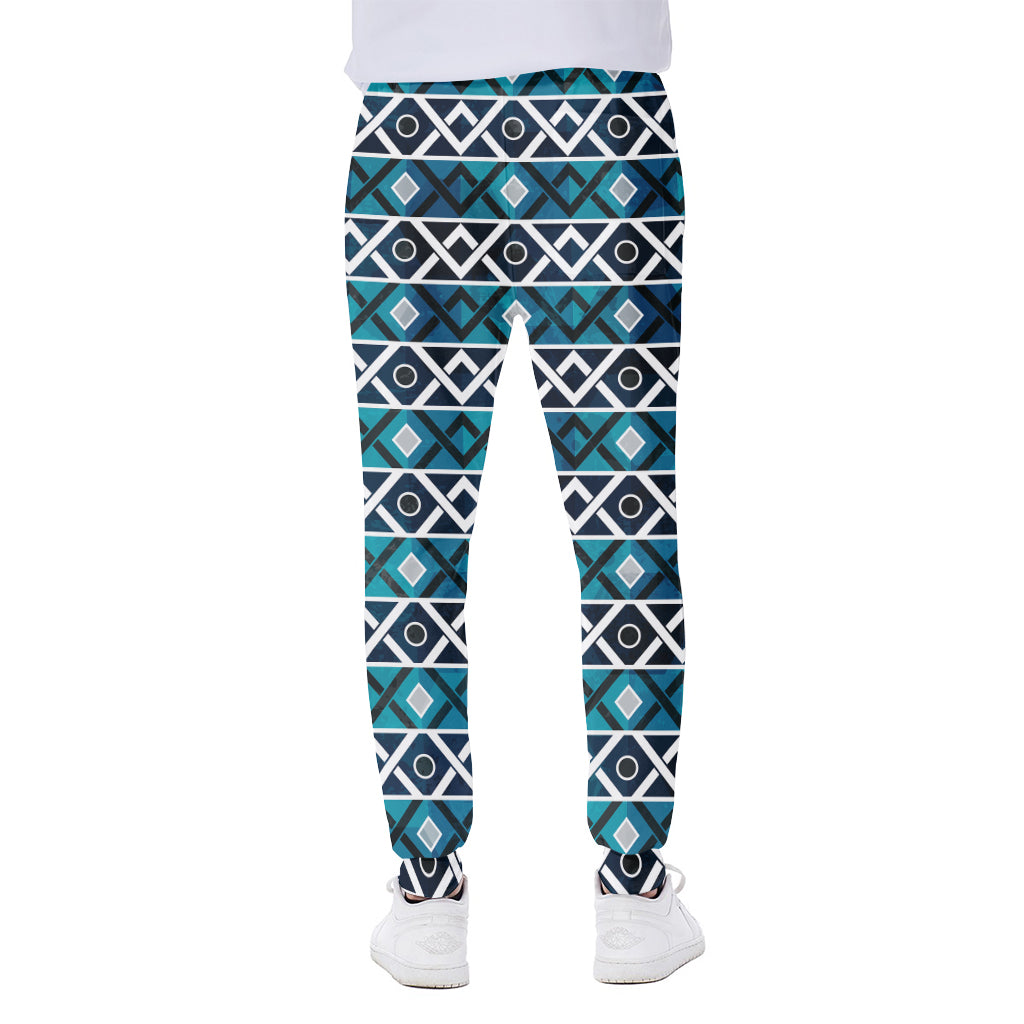 Turquoise Aztec Geometric Pattern Print Scuba Joggers