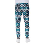 Turquoise Aztec Geometric Pattern Print Scuba Joggers