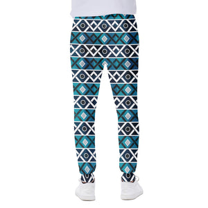 Turquoise Aztec Geometric Pattern Print Scuba Joggers