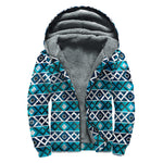 Turquoise Aztec Geometric Pattern Print Sherpa Lined Zip Up Hoodie