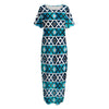 Turquoise Aztec Geometric Pattern Print Short Sleeve Long Nightdress