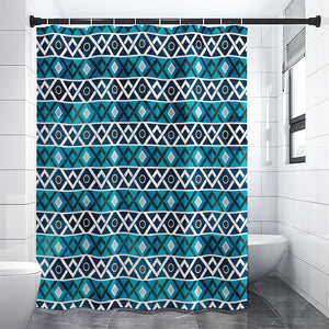 Turquoise Aztec Geometric Pattern Print Shower Curtain