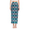 Turquoise Aztec Geometric Pattern Print Side Slit Maxi Skirt