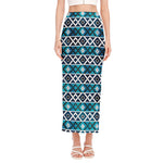 Turquoise Aztec Geometric Pattern Print Side Slit Maxi Skirt