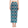 Turquoise Aztec Geometric Pattern Print Side Slit Maxi Skirt