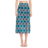 Turquoise Aztec Geometric Pattern Print Side Slit Midi Skirt