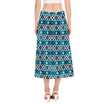 Turquoise Aztec Geometric Pattern Print Side Slit Midi Skirt