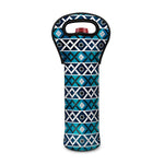 Turquoise Aztec Geometric Pattern Print Single Neoprene Wine Tote