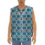 Turquoise Aztec Geometric Pattern Print Sleeveless Baseball Jersey
