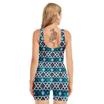 Turquoise Aztec Geometric Pattern Print Sleeveless One Piece Swimsuit