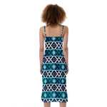 Turquoise Aztec Geometric Pattern Print Slim Fit Midi Cami Dress
