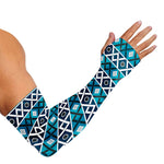 Turquoise Aztec Geometric Pattern Print Sun Protection Arm Sleeves