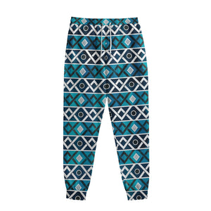 Turquoise Aztec Geometric Pattern Print Sweatpants