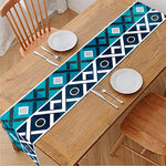 Turquoise Aztec Geometric Pattern Print Table Runner