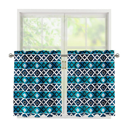 Turquoise Aztec Geometric Pattern Print Tier Curtains
