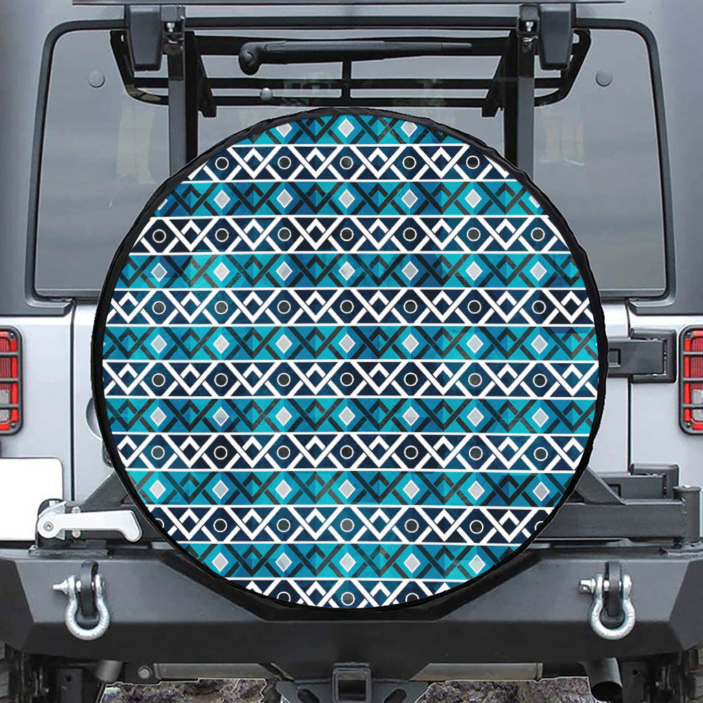 Turquoise Aztec Geometric Pattern Print Tire Cover