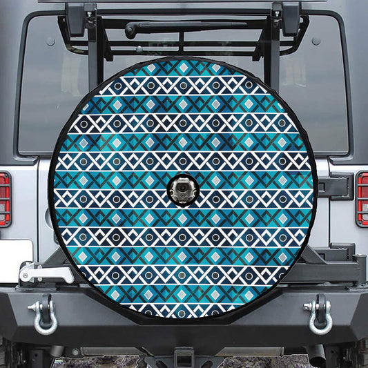 Turquoise Aztec Geometric Pattern Print Tire Cover With Camera Hole