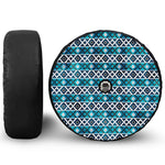 Turquoise Aztec Geometric Pattern Print Tire Cover With Camera Hole