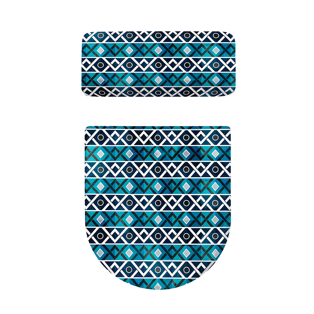 Turquoise Aztec Geometric Pattern Print Toilet Lid And Tank Cover Set