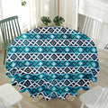 Turquoise Aztec Geometric Pattern Print Waterproof Round Tablecloth