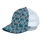 Turquoise Aztec Geometric Pattern Print White Mesh Trucker Cap
