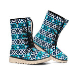 Turquoise Aztec Geometric Pattern Print Winter Boots