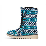 Turquoise Aztec Geometric Pattern Print Winter Boots