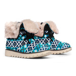 Turquoise Aztec Geometric Pattern Print Winter Boots