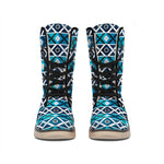Turquoise Aztec Geometric Pattern Print Winter Boots