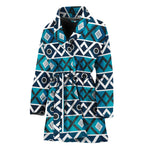 Turquoise Aztec Geometric Pattern Print Women's Bathrobe