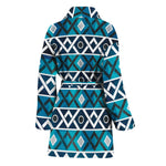 Turquoise Aztec Geometric Pattern Print Women's Bathrobe