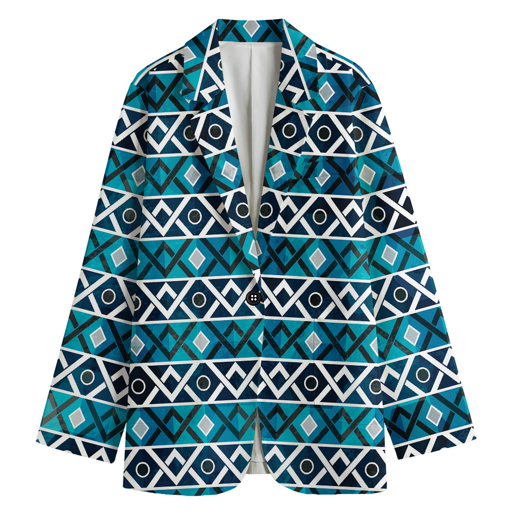 Turquoise Aztec Geometric Pattern Print Women's Blazer