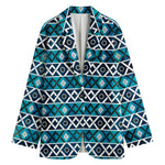 Turquoise Aztec Geometric Pattern Print Women's Blazer