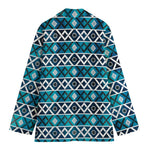 Turquoise Aztec Geometric Pattern Print Women's Blazer