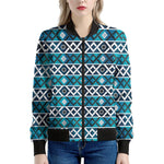 Turquoise Aztec Geometric Pattern Print Women's Bomber Jacket