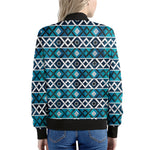 Turquoise Aztec Geometric Pattern Print Women's Bomber Jacket