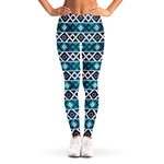 Turquoise Aztec Geometric Pattern Print Women's Leggings