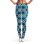 Turquoise Aztec Geometric Pattern Print Women's Leggings
