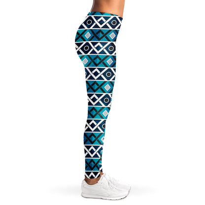 Turquoise Aztec Geometric Pattern Print Women's Leggings