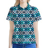 Turquoise Aztec Geometric Pattern Print Women's Polo Shirt