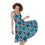 Turquoise Aztec Geometric Pattern Print Women's Sleeveless Dress