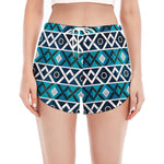 Turquoise Aztec Geometric Pattern Print Women's Split Running Shorts