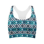 Turquoise Aztec Geometric Pattern Print Women's Sports Bra