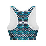 Turquoise Aztec Geometric Pattern Print Women's Sports Bra